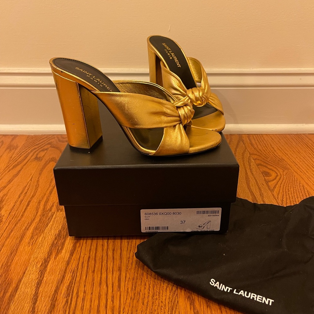 YSL loulou 100 mule sand in gold size 37 oro